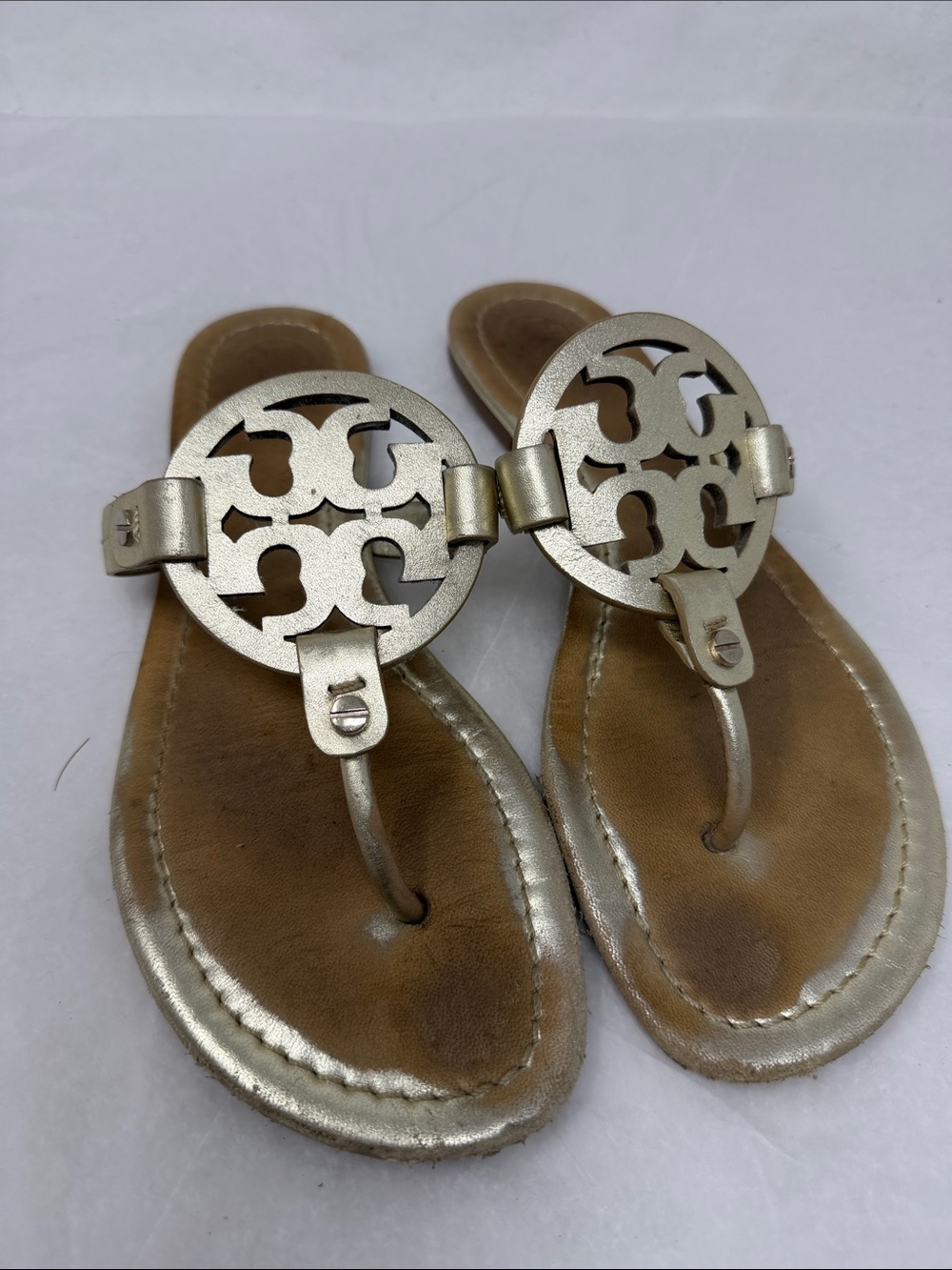 Tory Burch Miller Metallic Gold Women's Thong Sandals Size 8.5